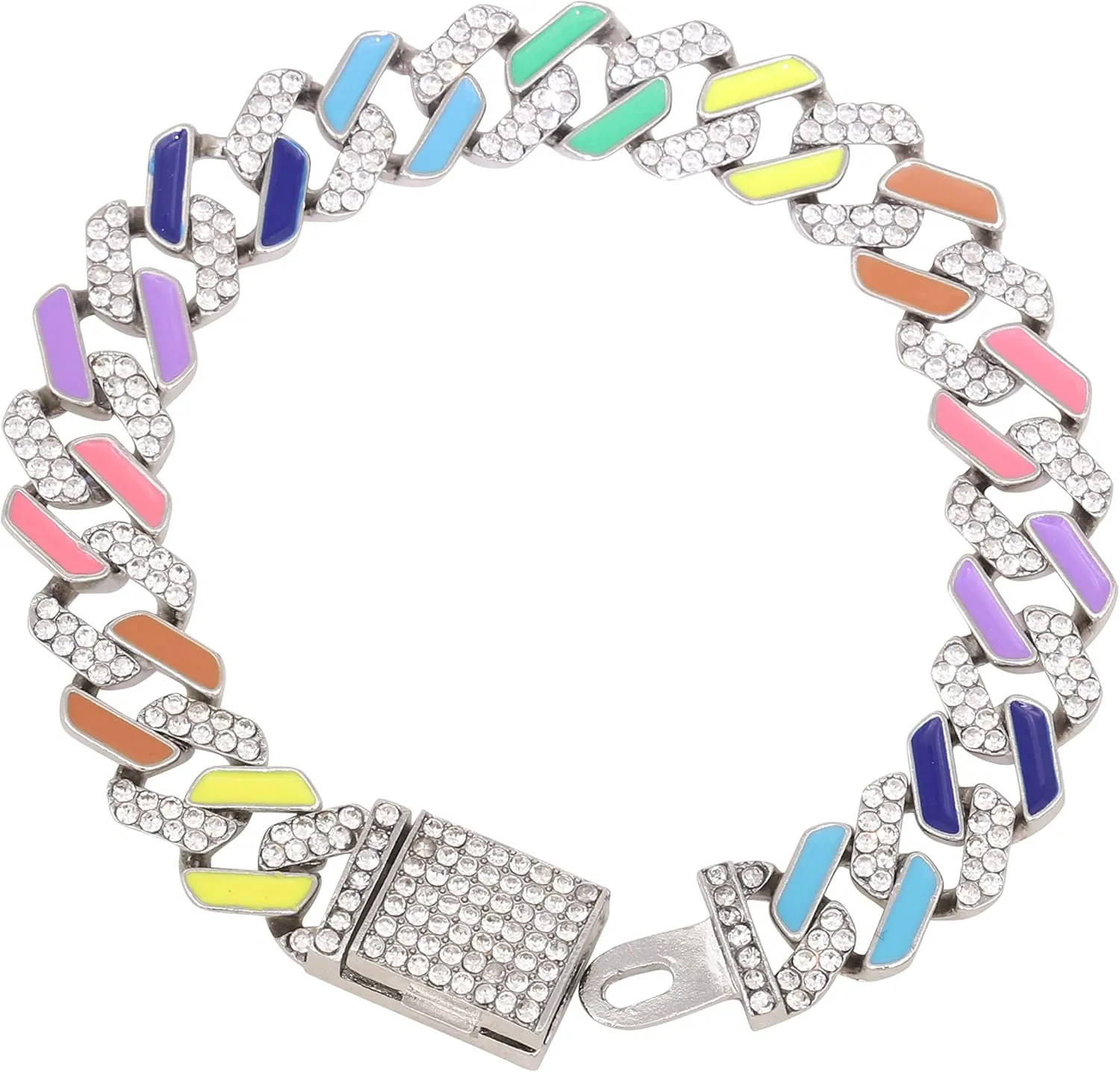 Charles Raymond Women's Baguette Cut Rainbow Iced Out Watch combs of you choices With Bling'ed Out Tennis Bracelet or Necklace with Matching Diamond Crystal Set - Rainbow - 23