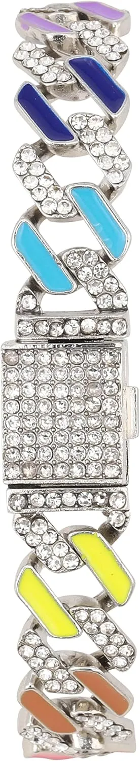 Charles Raymond Women's Baguette Cut Rainbow Iced Out Watch combs of you choices With Bling'ed Out Tennis Bracelet or Necklace with Matching Diamond Crystal Set - Rainbow - 23