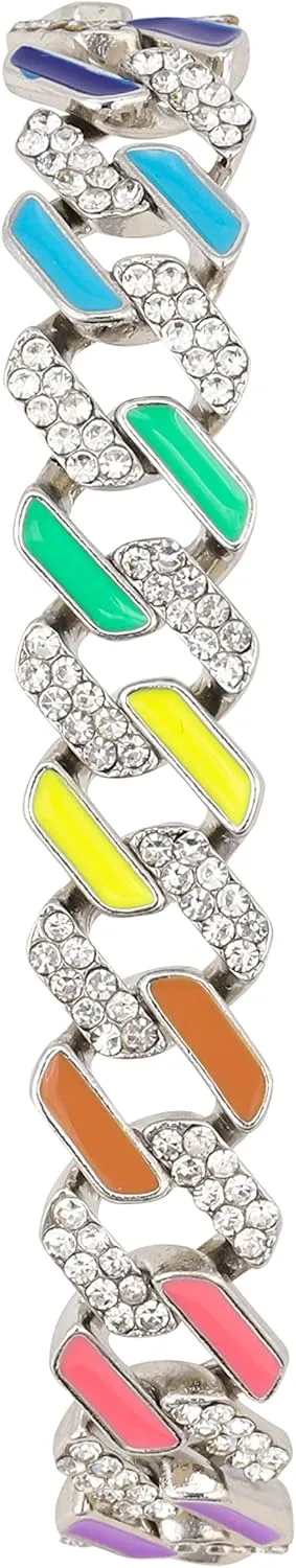 Charles Raymond Women's Baguette Cut Rainbow Iced Out Watch combs of you choices With Bling'ed Out Tennis Bracelet or Necklace with Matching Diamond Crystal Set - Rainbow - 23