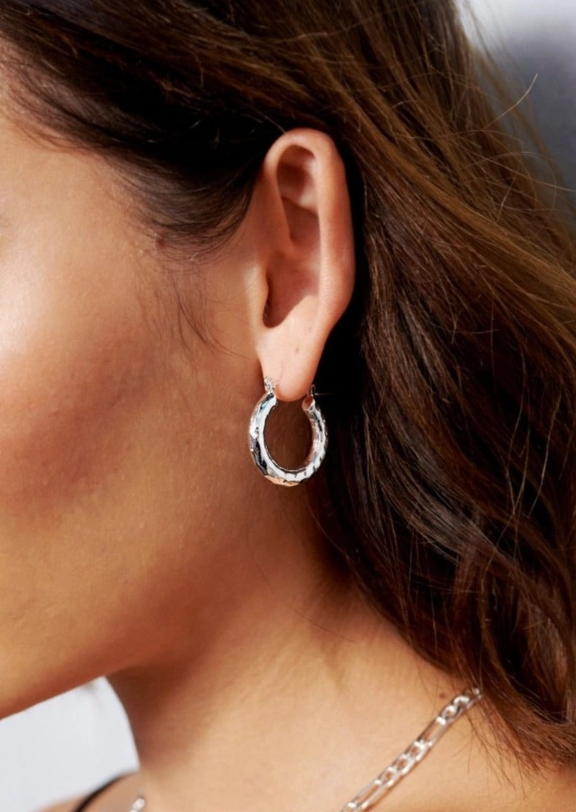 Chloe Hammered Silver Plated Hoop