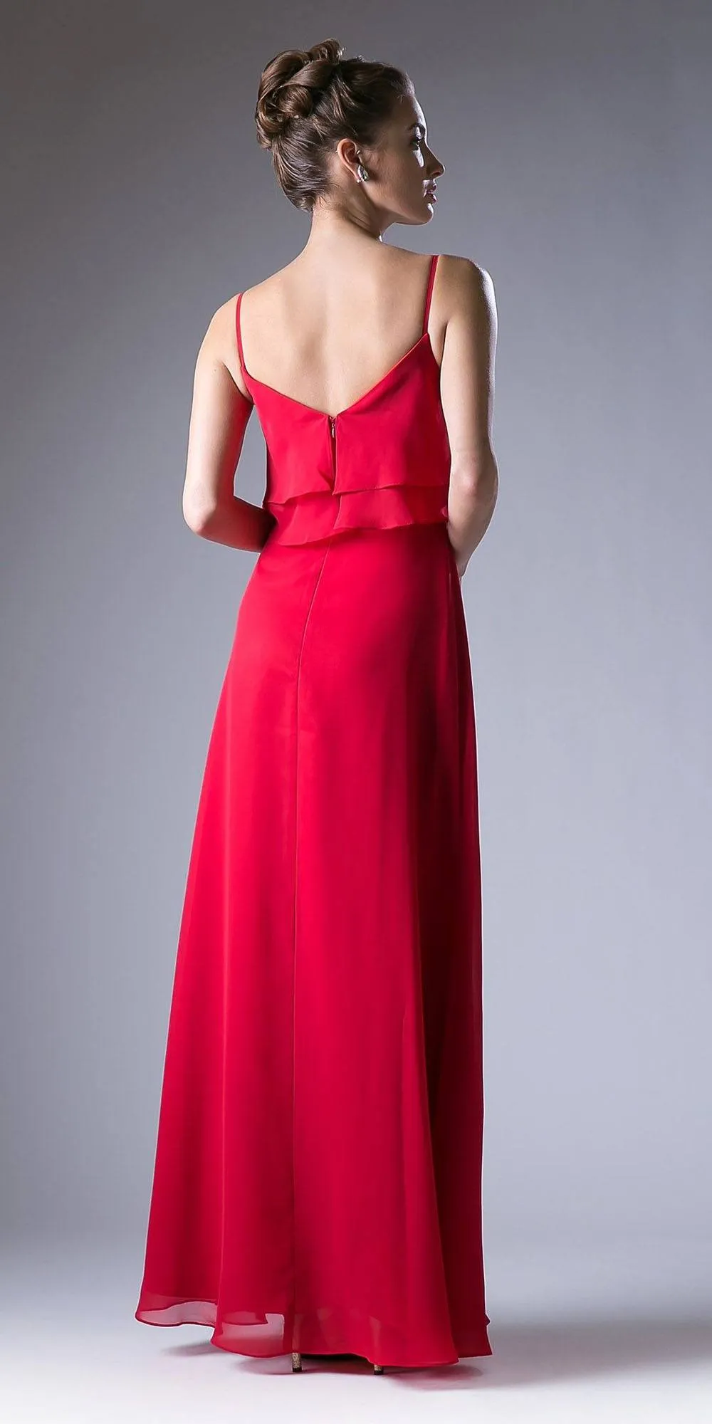 Cinderella Divine CH537 V-Neck Long Chiffon Dress Ruffled Bodice