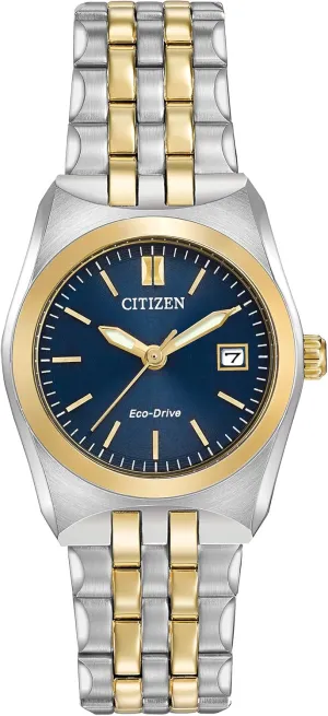 Citizen Women's Eco-Drive Corso Classic Watch in Two-tone Stainless Steel, Blue Dial (Model: EW2294-53L)