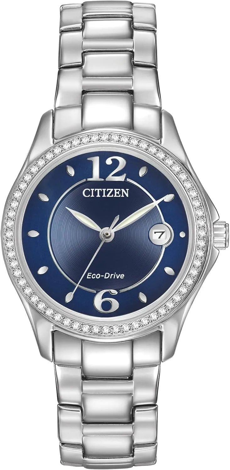 Citizen Women's Eco-Drive Dress Classic Crystal Watch in Stainless Steel, Blue Dial (Model: FE1140-86L)