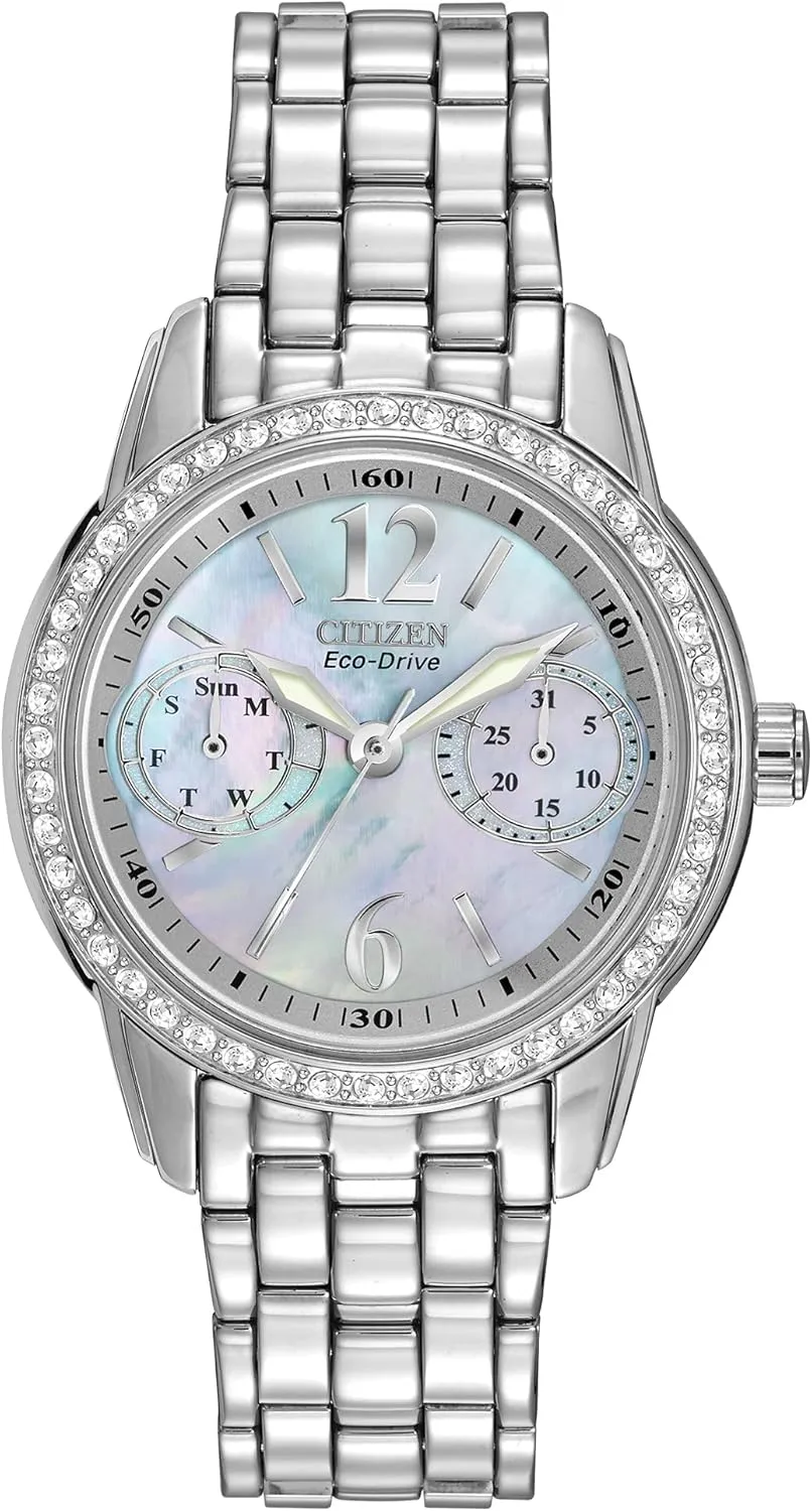 Citizen Women's Eco-Drive Dress Classic Crystal Watch in Stainless Steel, Mother of Pearl Dial, 32mm (Model: FD1030-56Y)