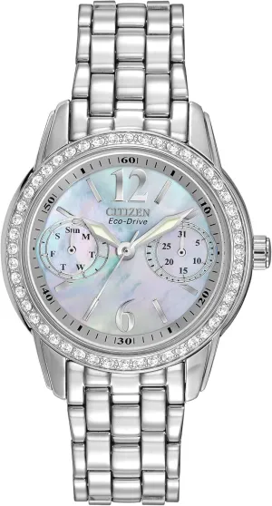 Citizen Women's Eco-Drive Dress Classic Crystal Watch in Stainless Steel, Mother of Pearl Dial, 32mm (Model: FD1030-56Y)