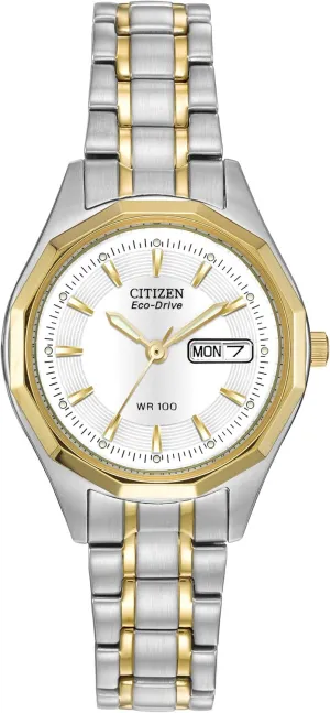 Citizen Women's Eco-Drive Dress Classic Watch in Two-tone Stainless Steel, White Dial (Model: EW3144-51A)