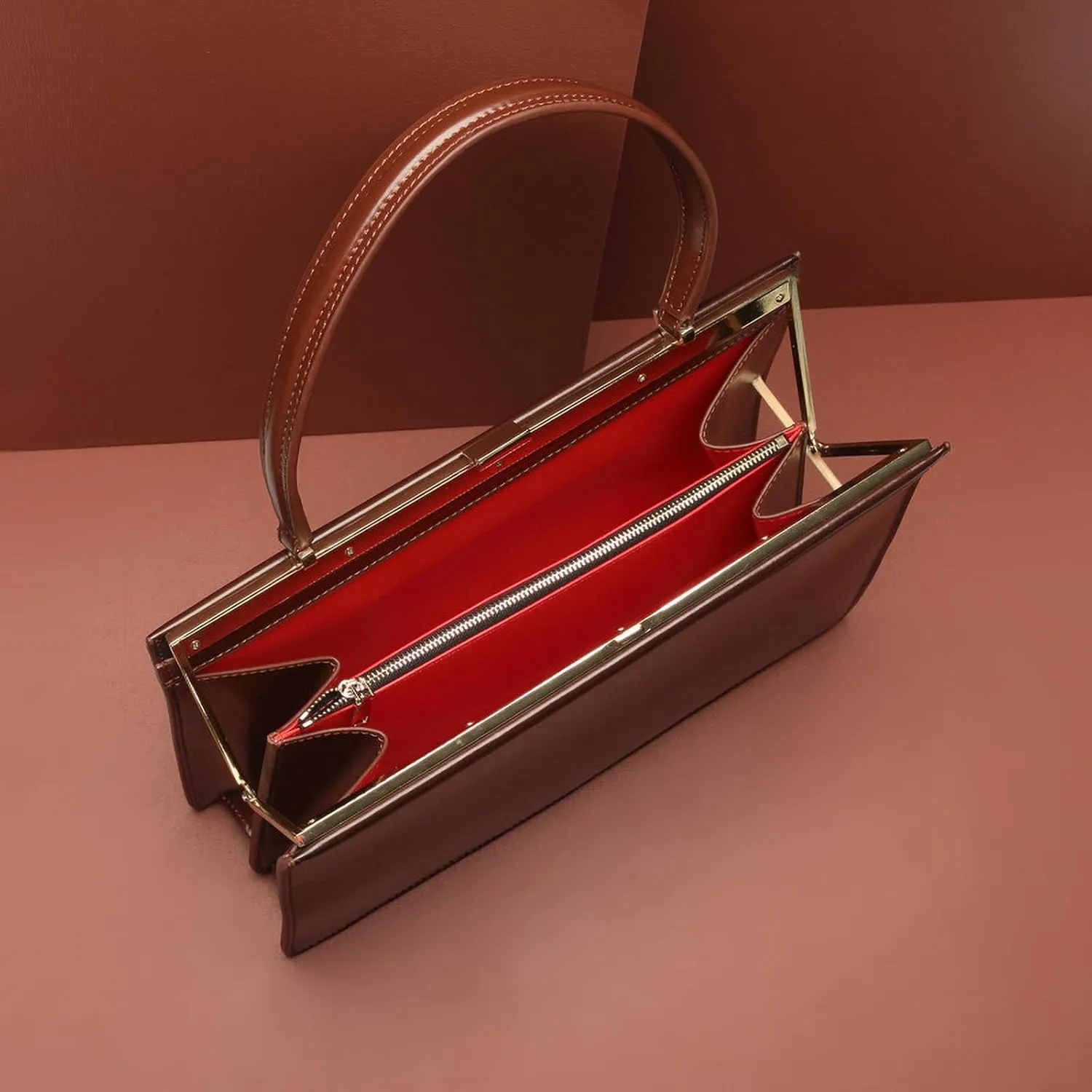 Clip Closure Luxury Genuine Leather Women's Handbag Temperament Age Reduction Commuter Bag