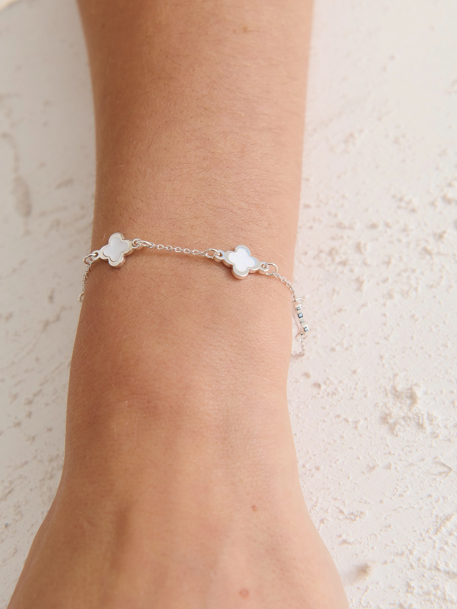 Clover Sterling Silver Plated Bracelet in White