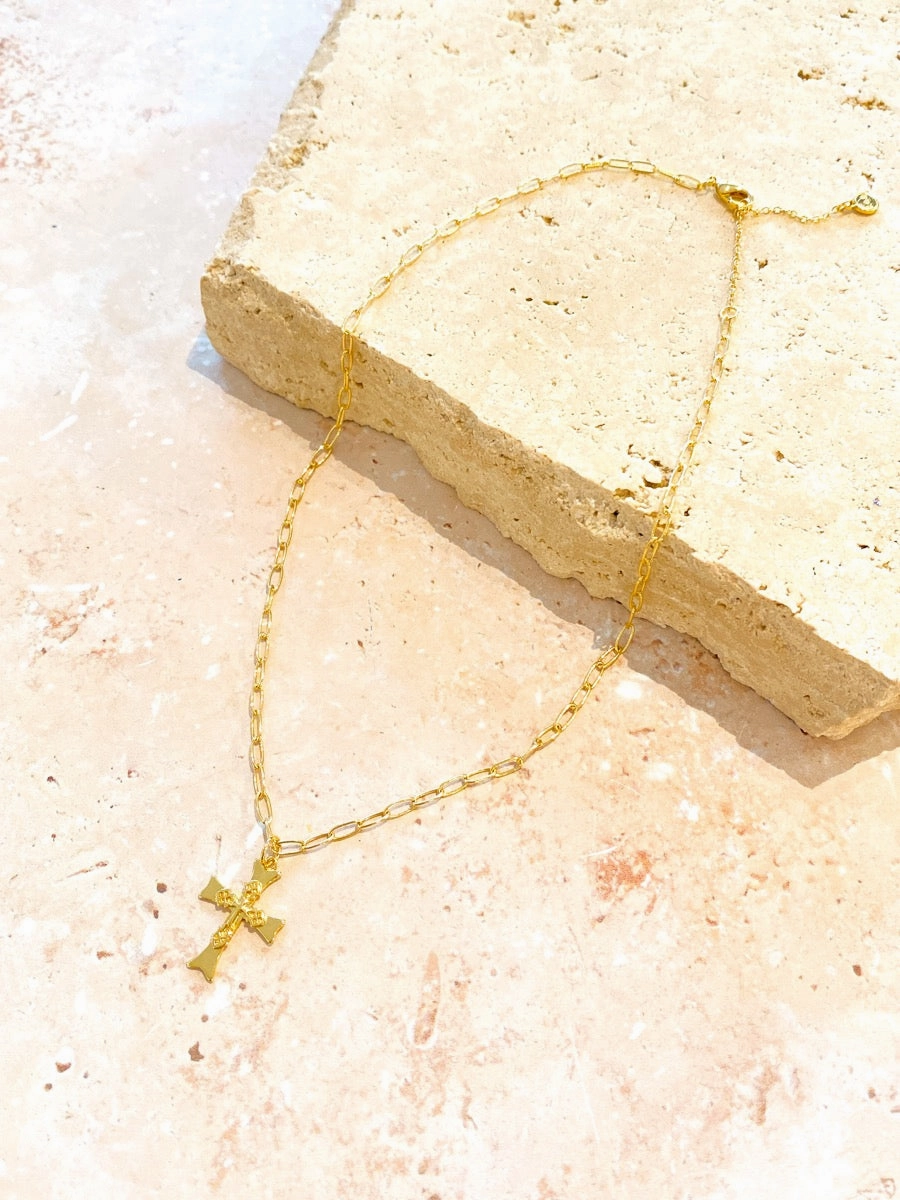 Cross Charm 18K Gold Plated Necklace
