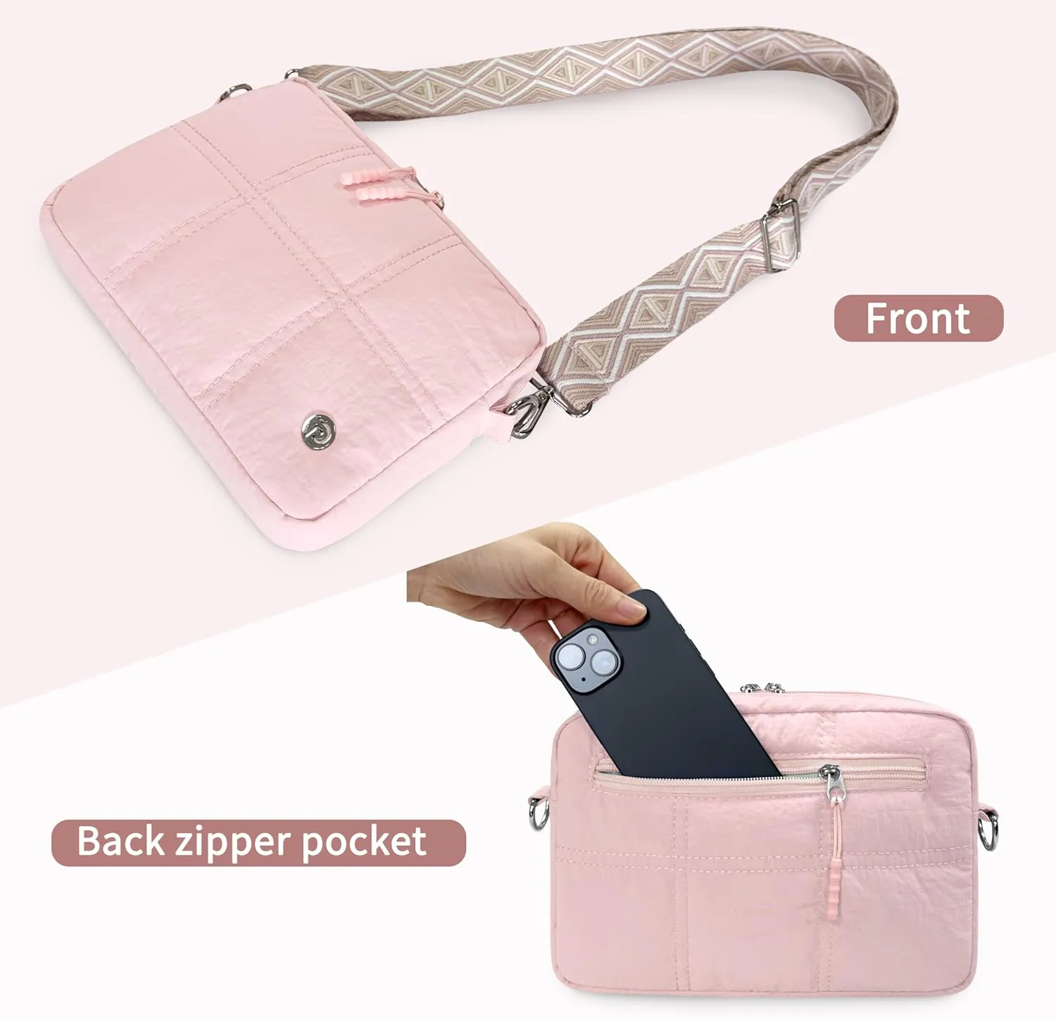 Crossbody Bags for Women, Small Quilted Shoulder Handbag with Adjustable Guitar Strap and Card Slots, Travel Purse