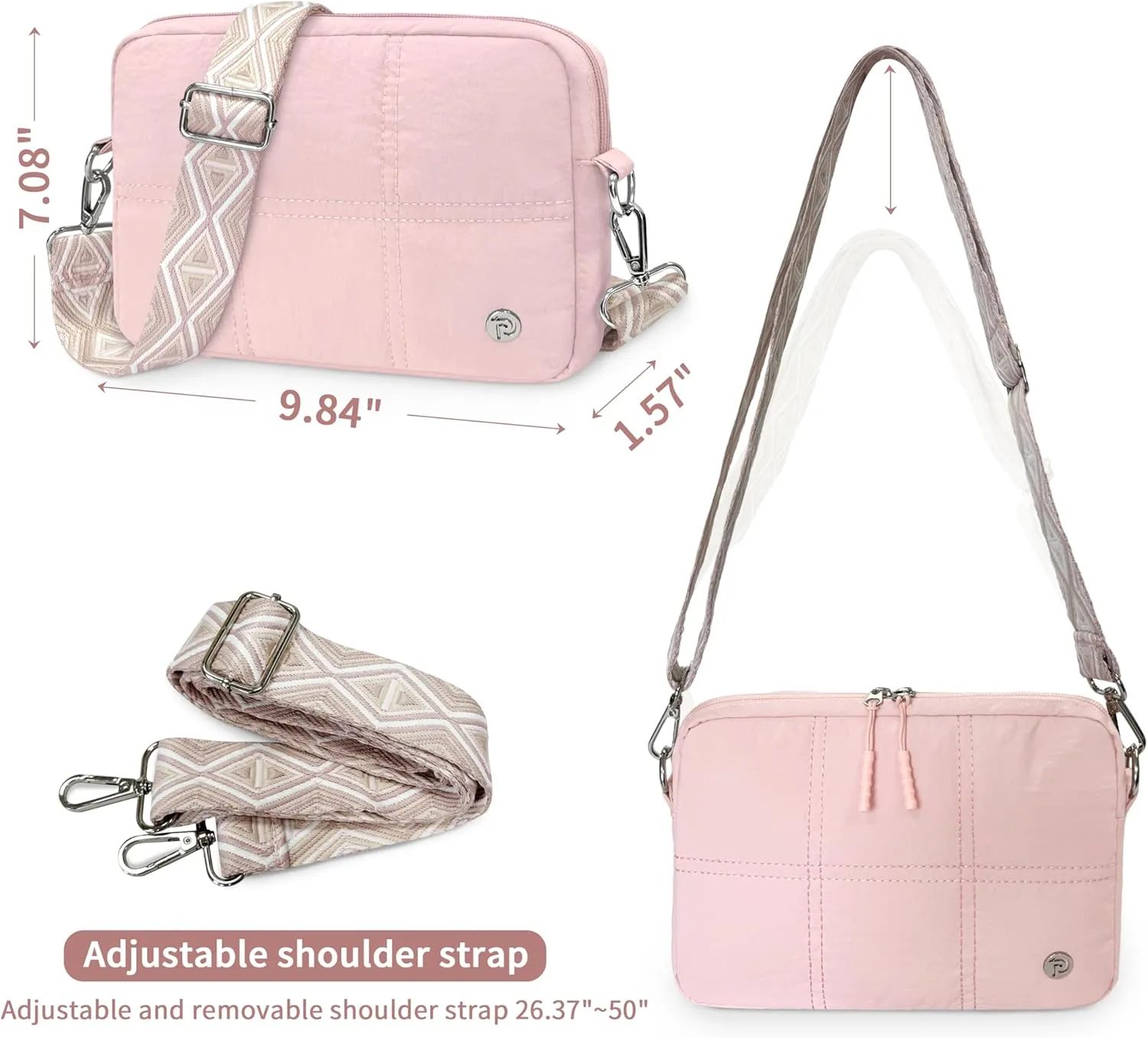 Crossbody Bags for Women, Small Quilted Shoulder Handbag with Adjustable Guitar Strap and Card Slots, Travel Purse