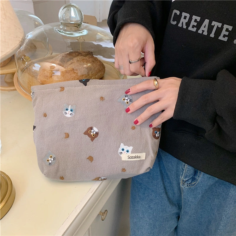 Cute Cotton Linen Cat Mobile Carry-on Handbags