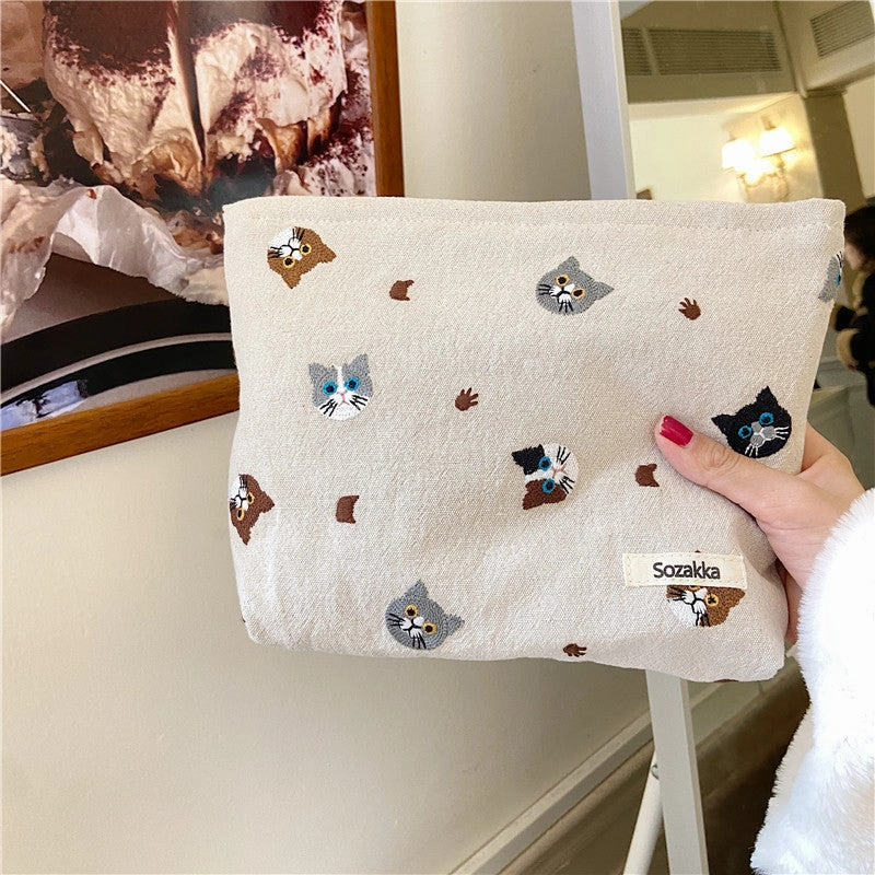 Cute Cotton Linen Cat Mobile Carry-on Handbags