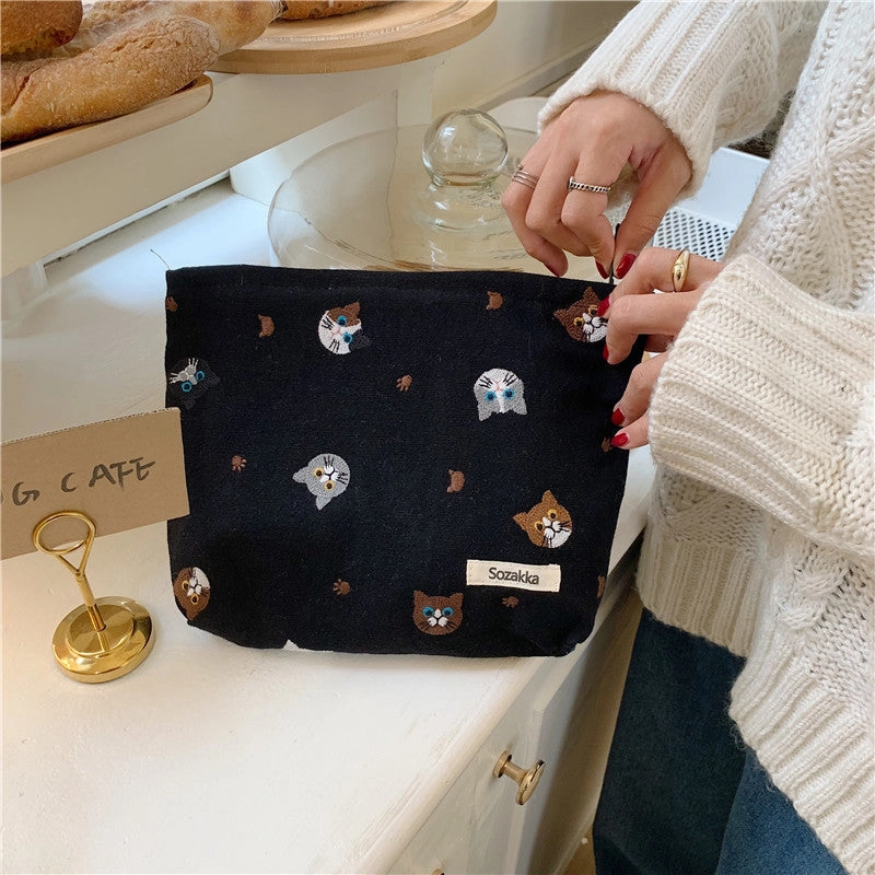 Cute Cotton Linen Cat Mobile Carry-on Handbags