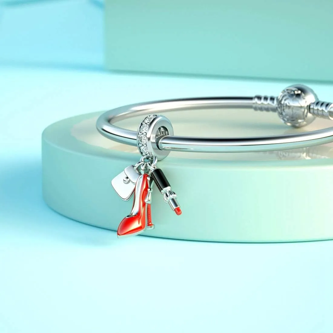 DALARAN Christmas Charms for Bracelet Sterling Silver Snowflake Blue CZ Bead Pendant Charm for Women
