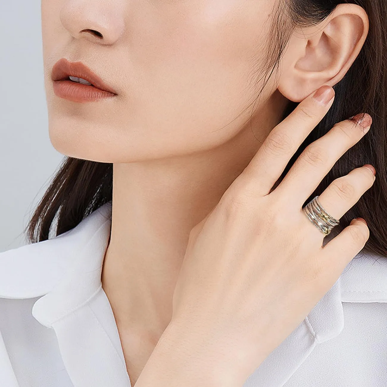 Designer Jewelry Two Tone Cable Wire Intertwined Crossover Statement Ring Chunky 11 mm Wide Band Rings for Women Gift