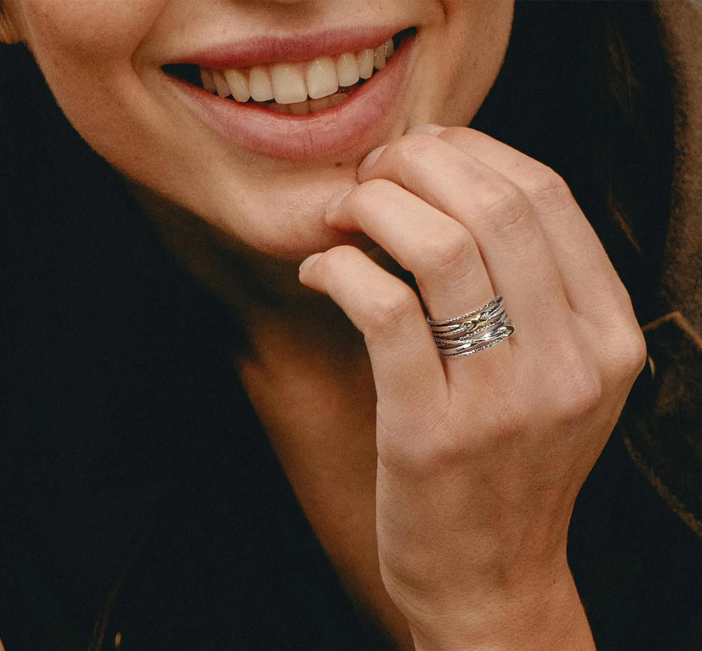Designer Jewelry Two Tone Cable Wire Intertwined Crossover Statement Ring Chunky 11 mm Wide Band Rings for Women Gift