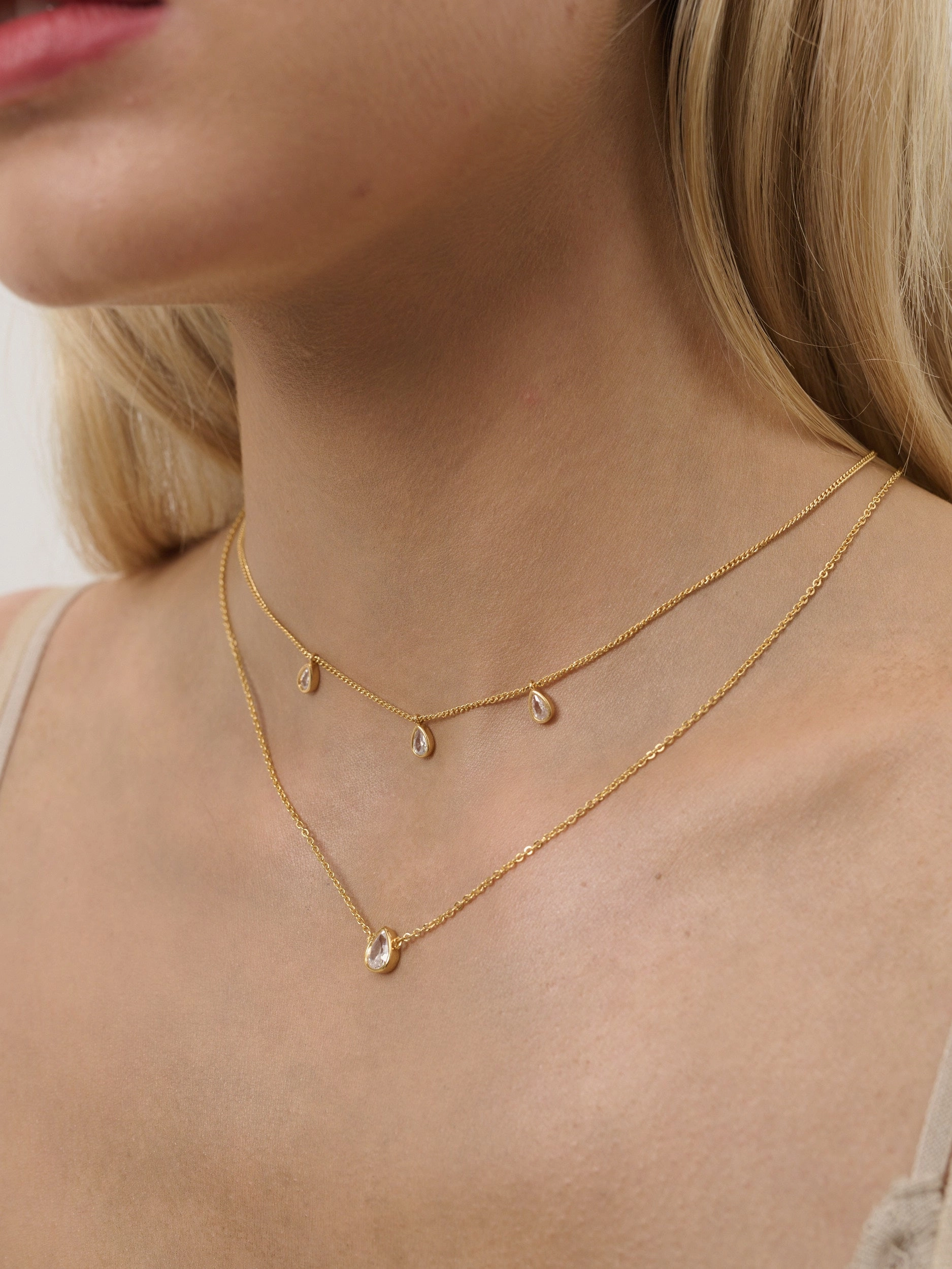 Diamanté Teardrop 18K Gold Plated Necklace