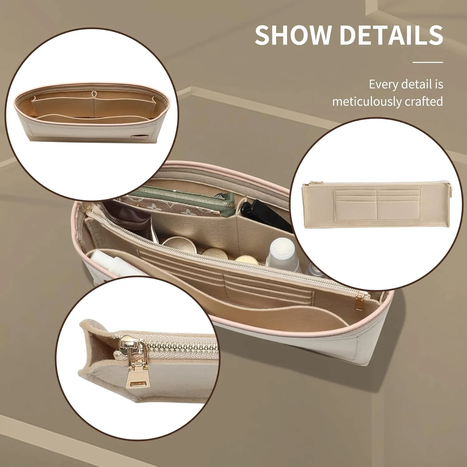 Doxo Purse Organizer Insert & Base Shaper, Felt Handbag & Tote Bag Fit LV Graceful PM More(Beige,SM)