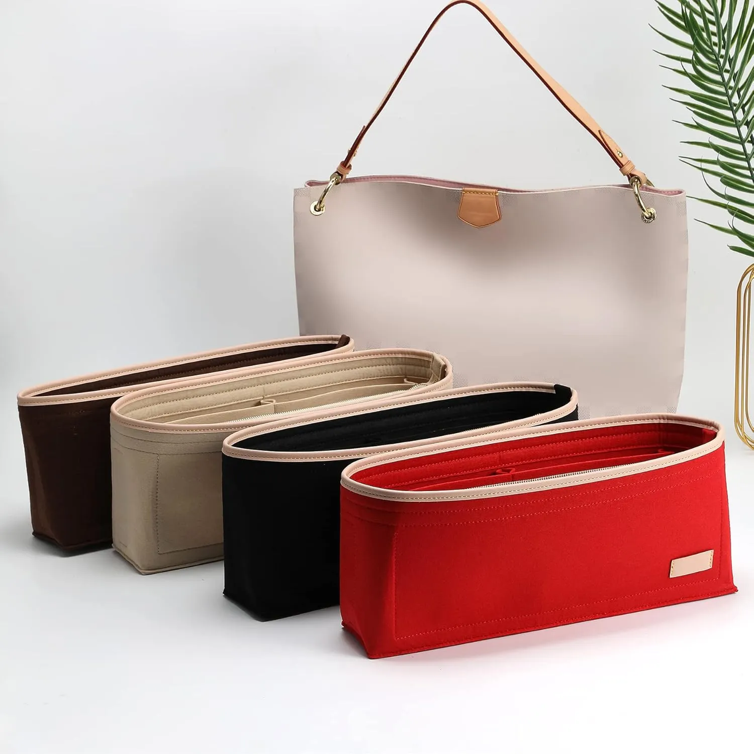 Doxo Purse Organizer Insert & Base Shaper, Felt Handbag & Tote Bag Fit LV Graceful PM More(Beige,SM)