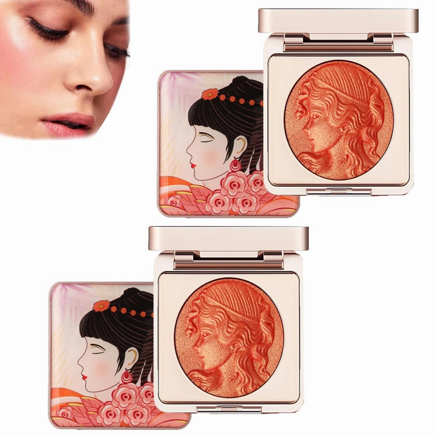 Embossed Smooth Powder Blush Palette for Cheeks,Powder Blush for Cheeks,Glow Blush for Cheeks,Embossed Girl Blush,Matte Face Powder Blush Palette,Natural Makeup,Radiant Finish (02#*2, One Size)
