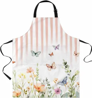 Eucalyptus Stripes Waterproof Apron With Pockets,Green Fall Leaves Butterfly Geometric Kitchen Chefs Bib Cooking BBQ Grill Bake Adjustable Aprons for Women/Kids Home Garden Grooming Painting Gardening