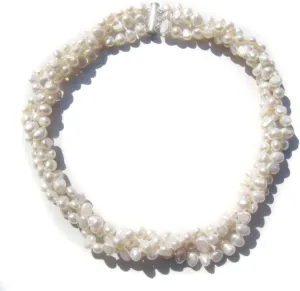 Fab Three-Strand Chunky Modern Twist Cultured Freshwater Baroque Pearl Necklace (White)