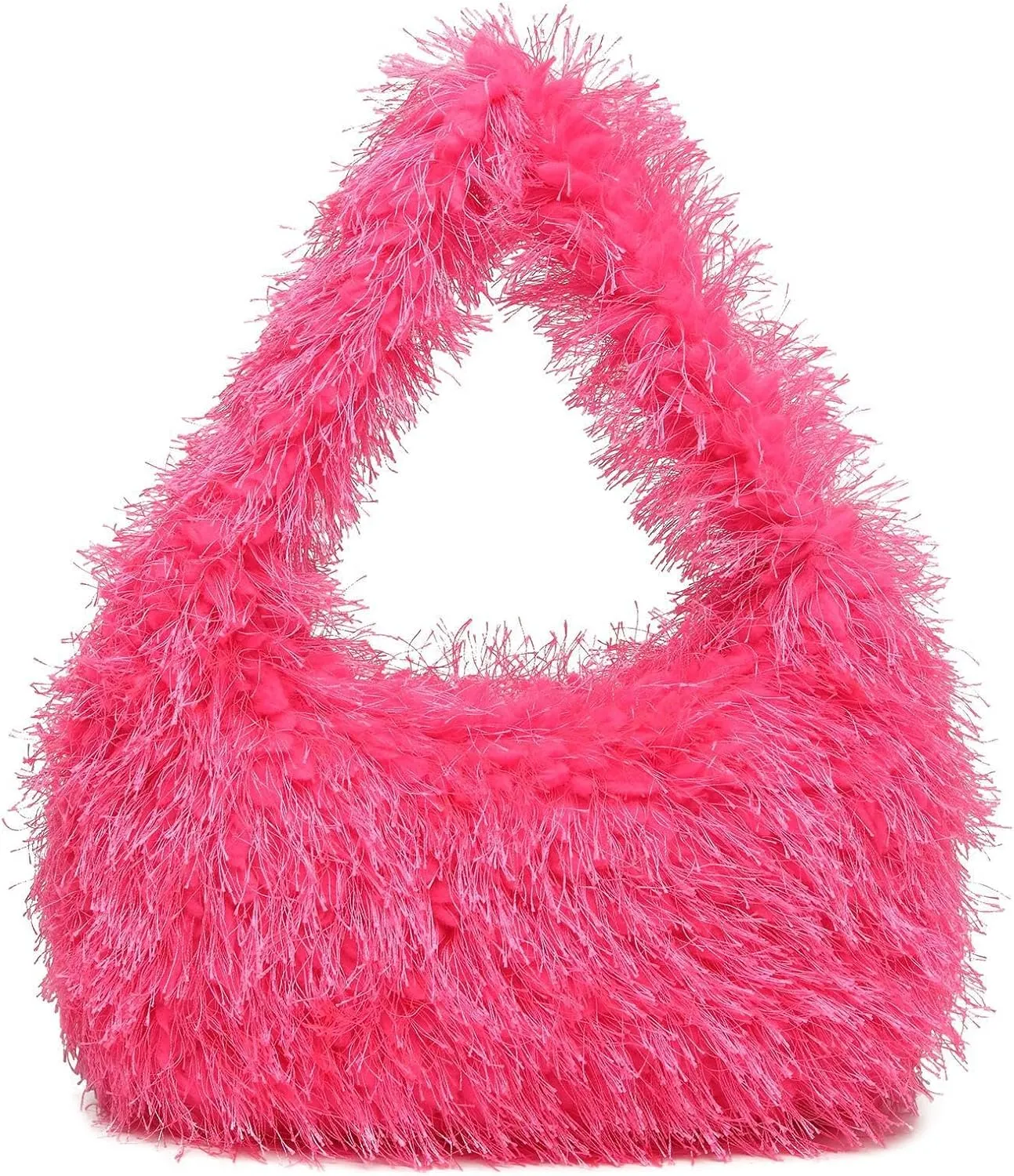 Faux Fur Fluffy Hobo Bag Furry Handbag Purse Y2K Fuzzy Tote Bag,Trendy Cute Plush Purse for Women
