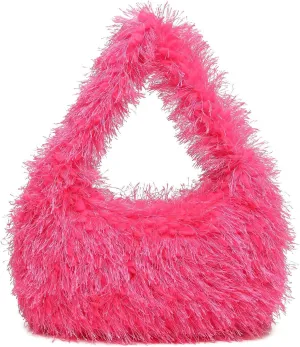 Faux Fur Fluffy Hobo Bag Furry Handbag Purse Y2K Fuzzy Tote Bag,Trendy Cute Plush Purse for Women