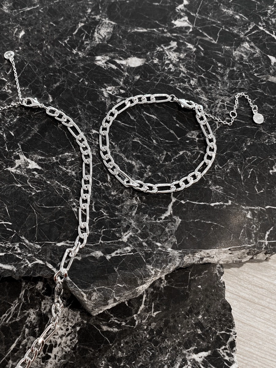 Figaro Chain Silver Plated Bracelet