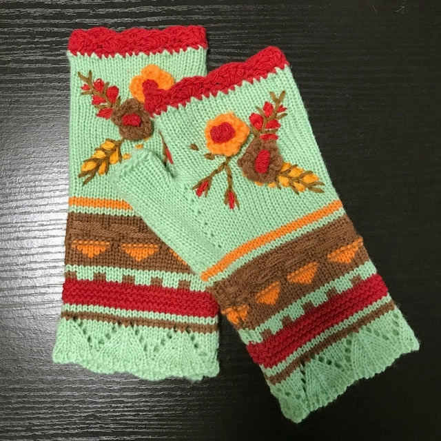 Fingerless Gloves With Embroidered Flowers Birds Or Hand Knitted Appliques 33 Different Colors! Three Different Styles Handmade Women's Warm Winter Embroidery Texting Gloves One Size