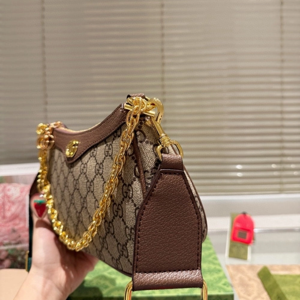 GG OPHIDIA SMALL SHOULDER BAG BEIGE AND DARK BROWN 25CM 735132 FABLE 9442