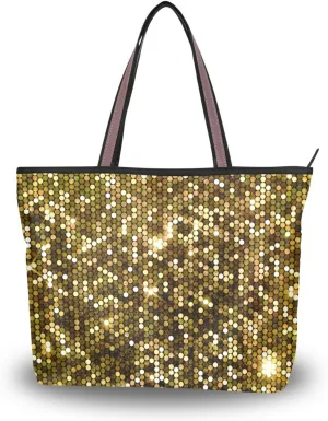 Handbag for Women Gold Glitter Shoulder Bag Gym Tote Travel Shopping Satchel