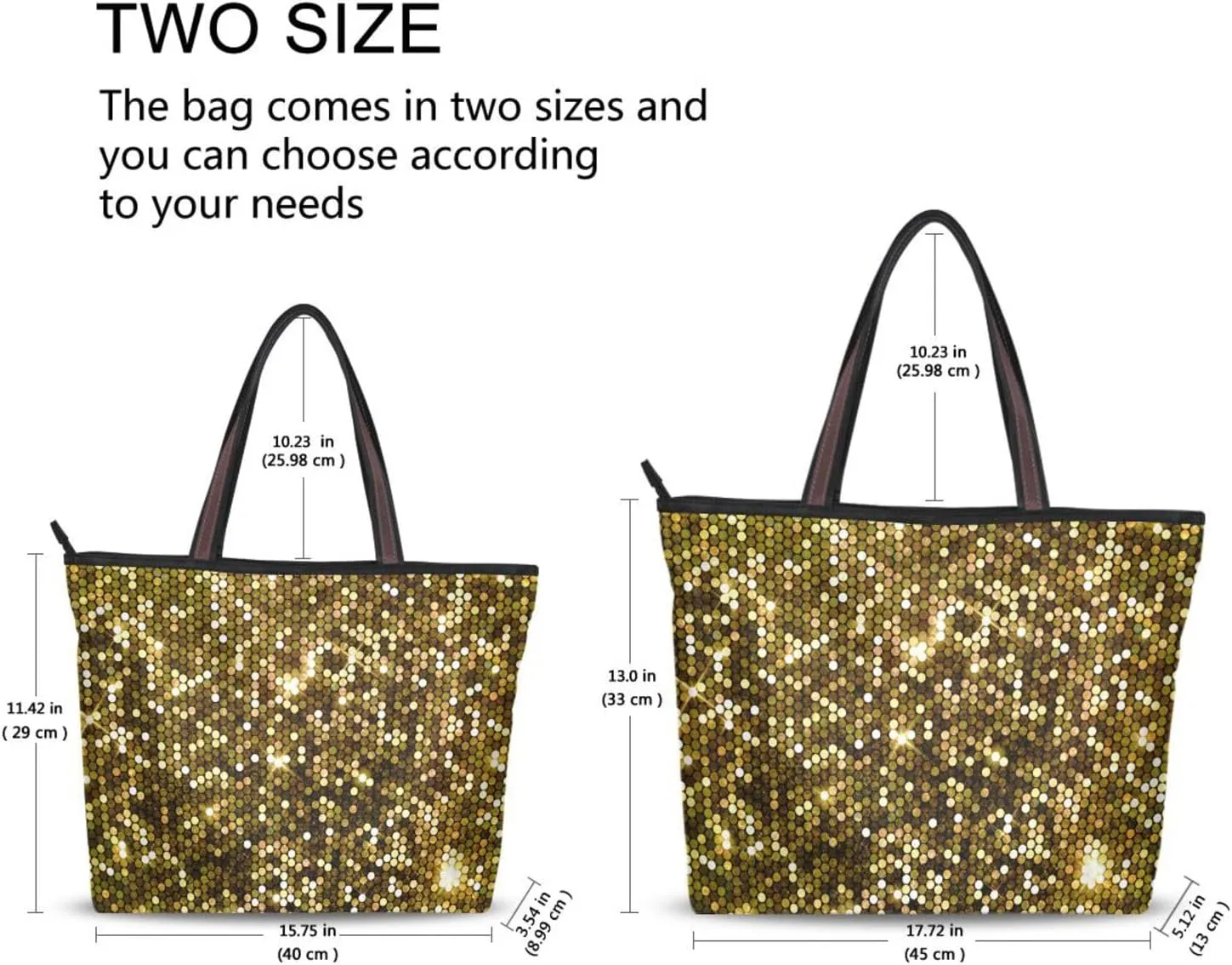 Handbag for Women Gold Glitter Shoulder Bag Gym Tote Travel Shopping Satchel