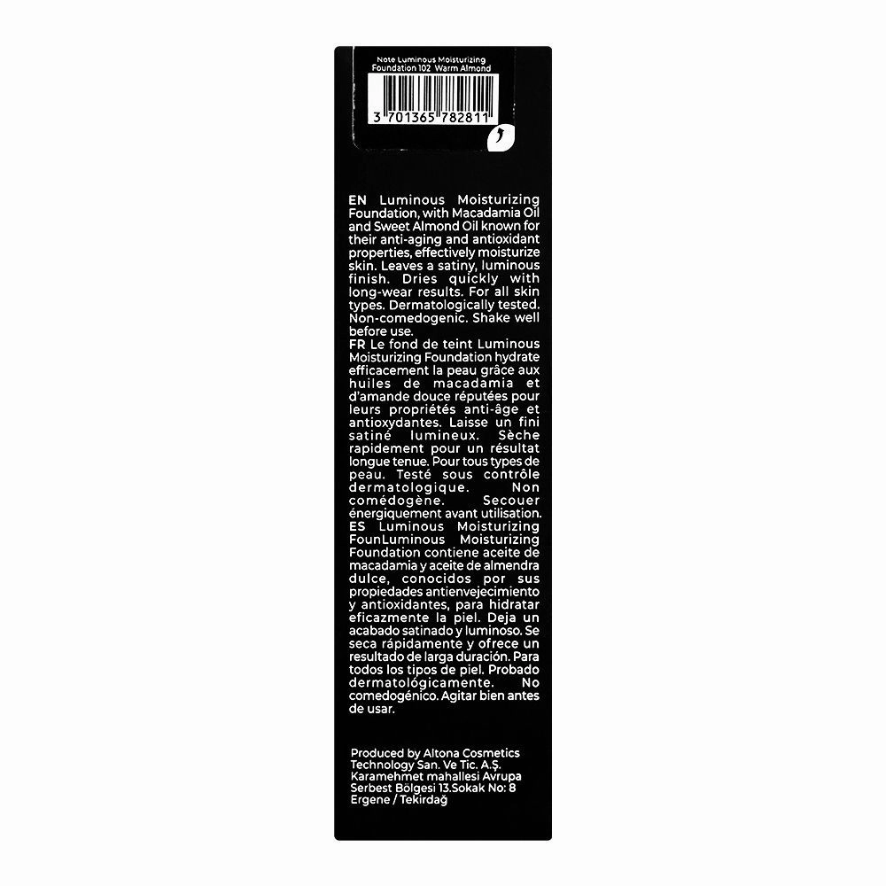 J. Note Luminous Moisturizing Foundation, 102 Warm Almond, SPF 15, For Dry Skin