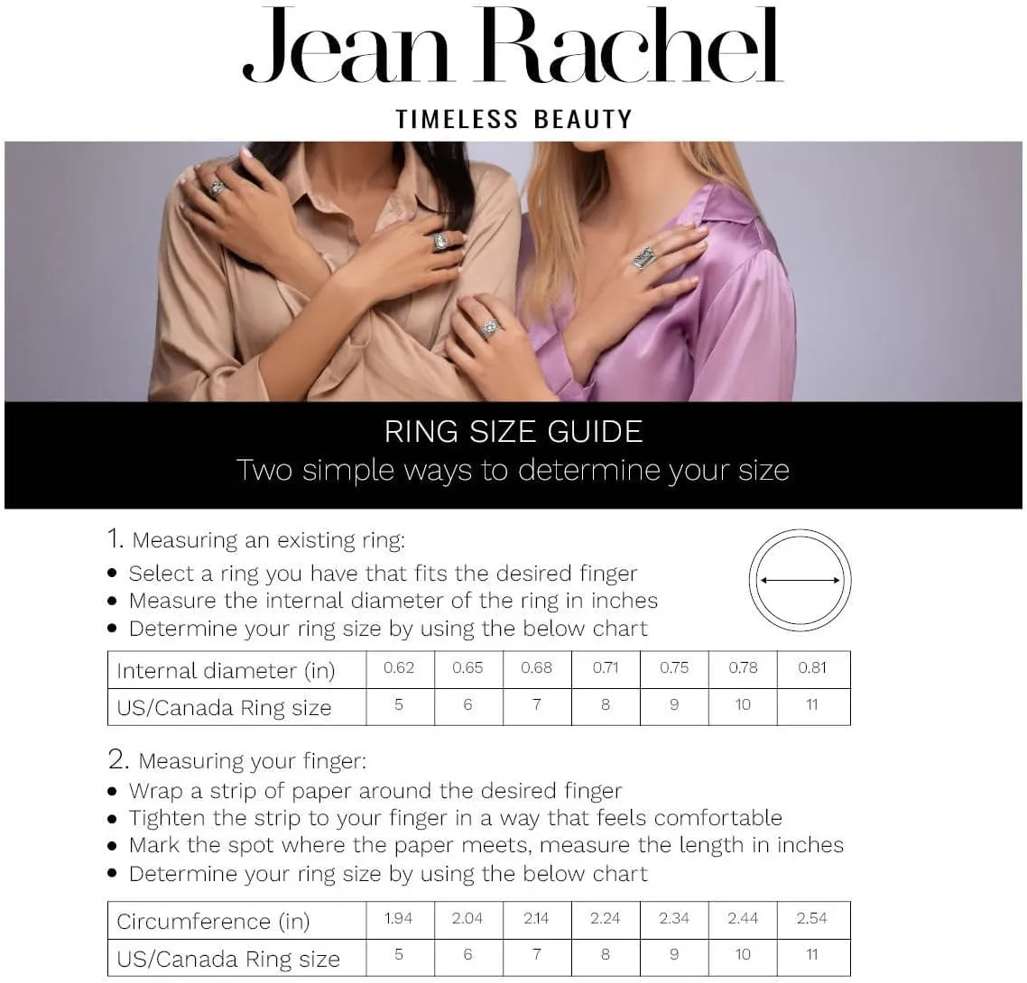 JEAN RACHEL JEWELRY 925 Sterling Silver Ring with 3 Blue Round Opal & 4 White Cubic Zirconia - Boho Vintage Design - Hypoallergenic, Lead & Nickel Free - Artisan Handcrafted Statement Rings for Women
