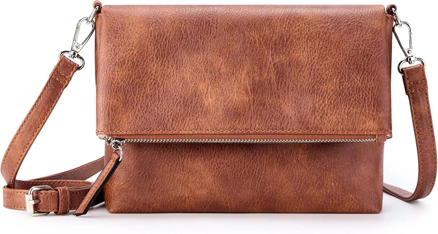 KALIDI Vintage Vegan Leather Crossbody Bag PU Shoulder Bag Handbag Multiple Pockets Adjustable Removable Strap Women