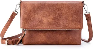 KALIDI Vintage Vegan Leather Crossbody Bag PU Shoulder Bag Handbag Multiple Pockets Adjustable Removable Strap Women
