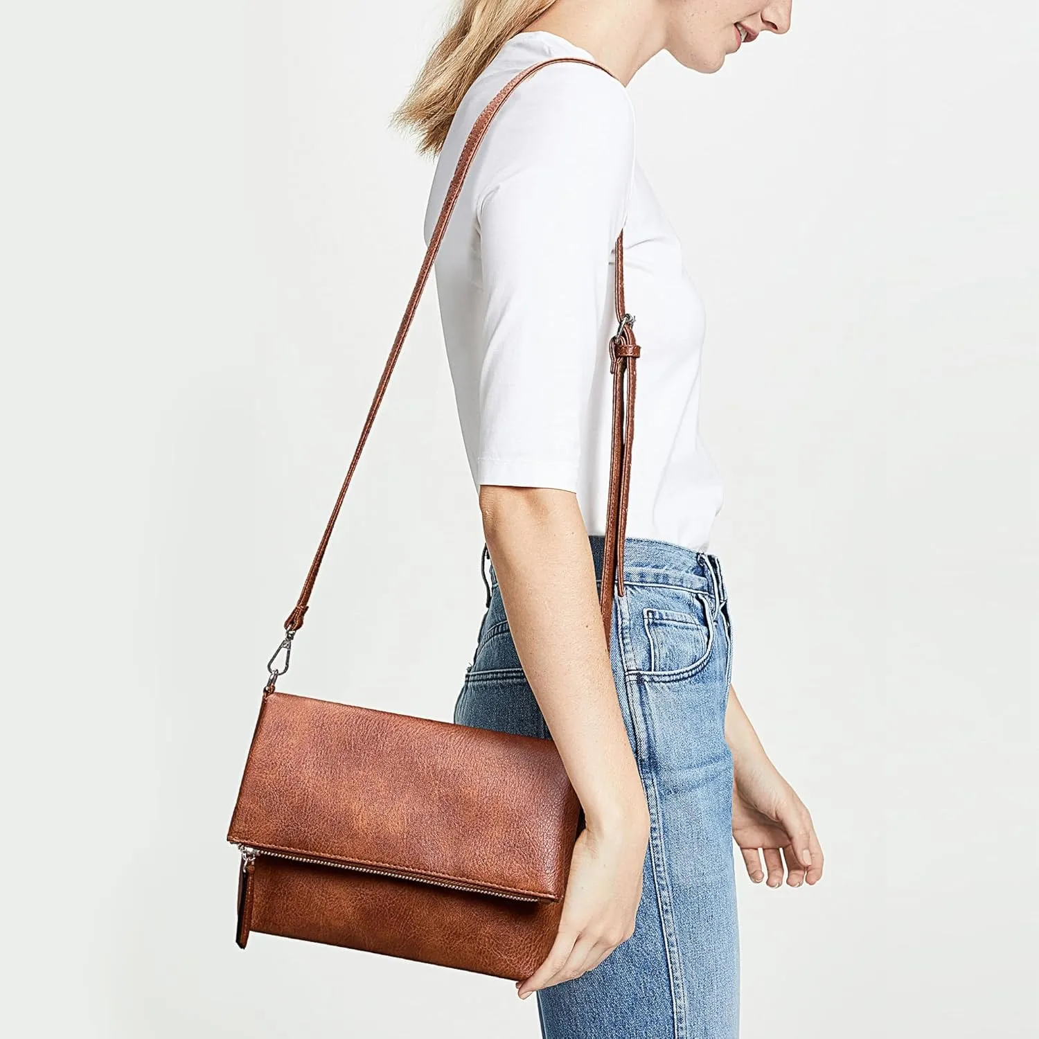 KALIDI Vintage Vegan Leather Crossbody Bag PU Shoulder Bag Handbag Multiple Pockets Adjustable Removable Strap Women