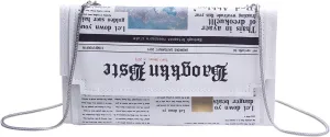 KUANG! Women Novelty Newspaper Evening Handbag Clutch Crossbody Bag Envelope Purse Chain Shoulder Bag for Ladies