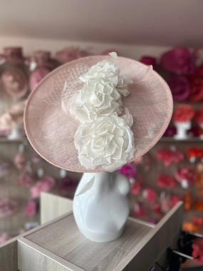 Large Pale Pink & White Hatinator with Flowers