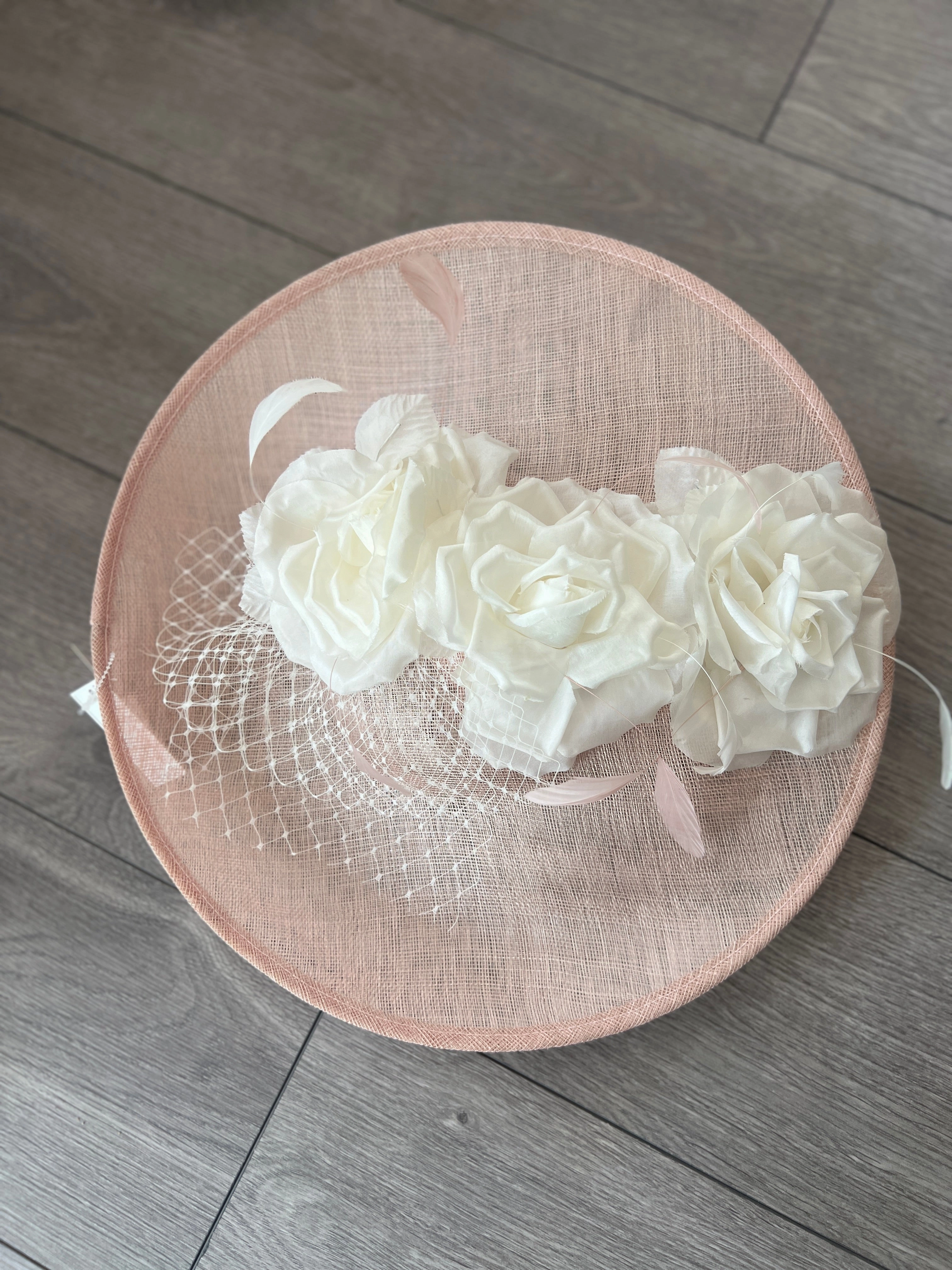 Large Pale Pink & White Hatinator with Flowers