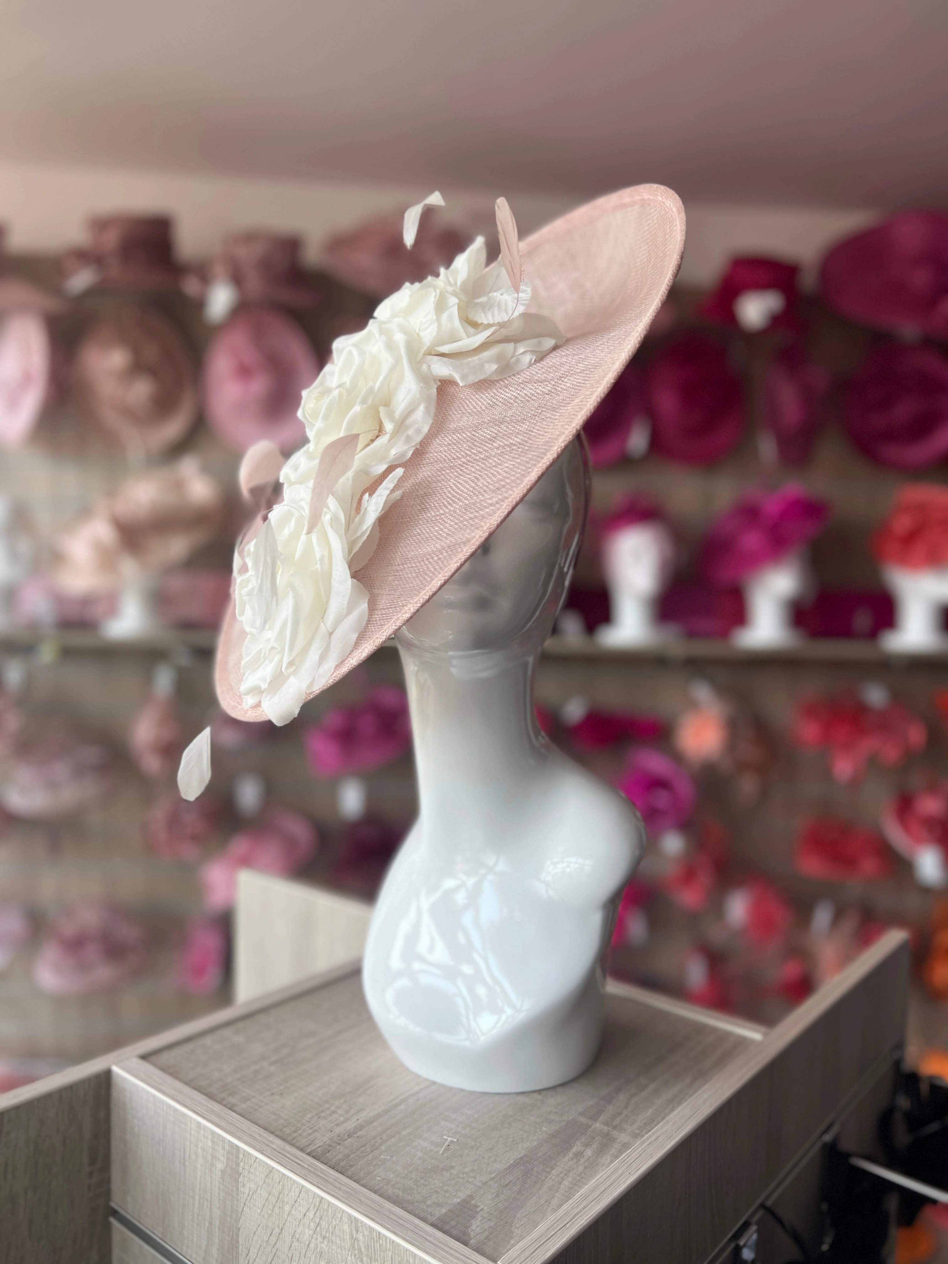Large Pale Pink & White Hatinator with Flowers