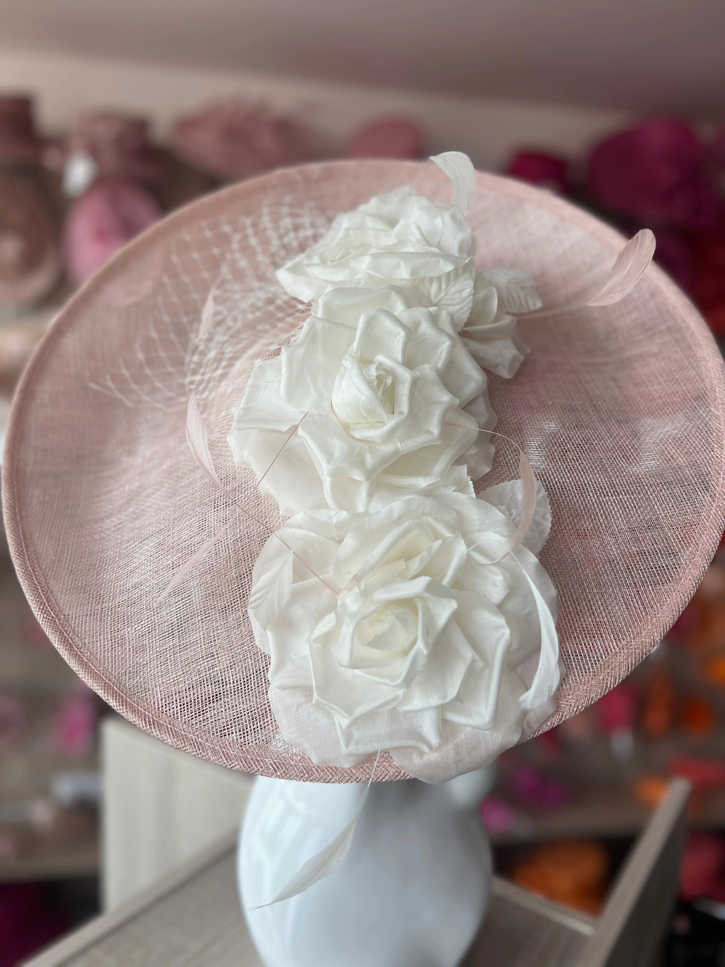 Large Pale Pink & White Hatinator with Flowers