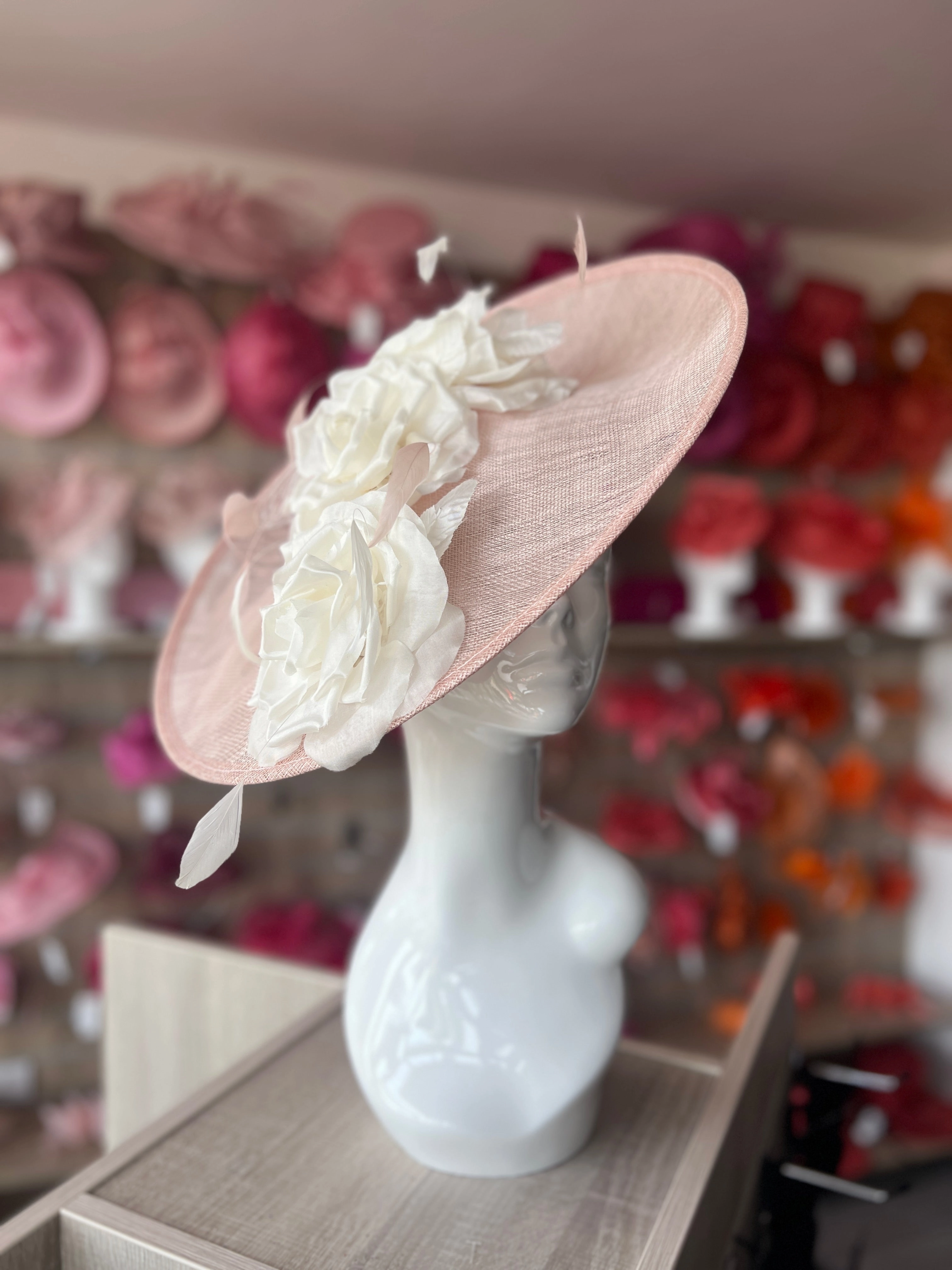 Large Pale Pink & White Hatinator with Flowers
