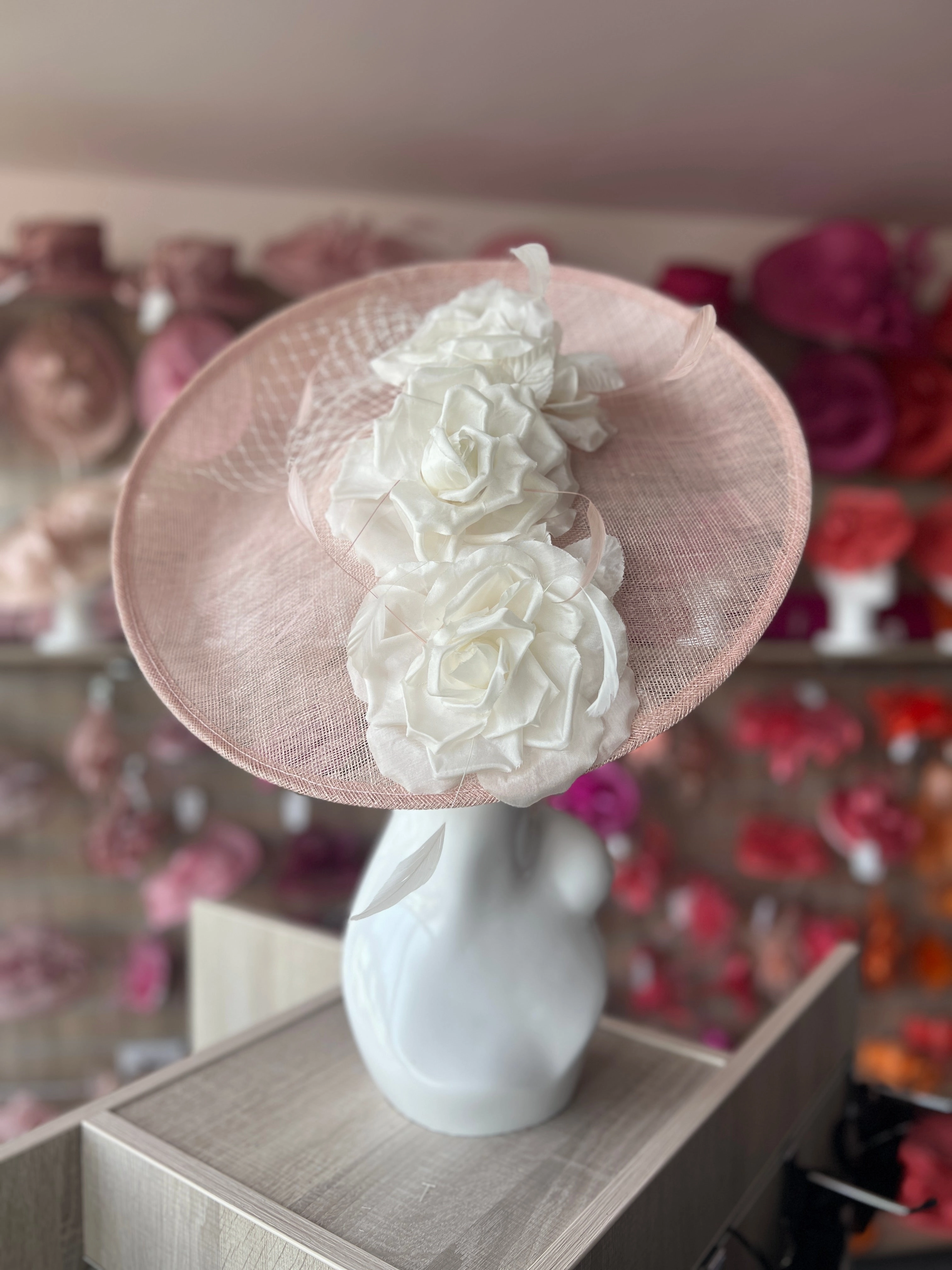 Large Pale Pink & White Hatinator with Flowers