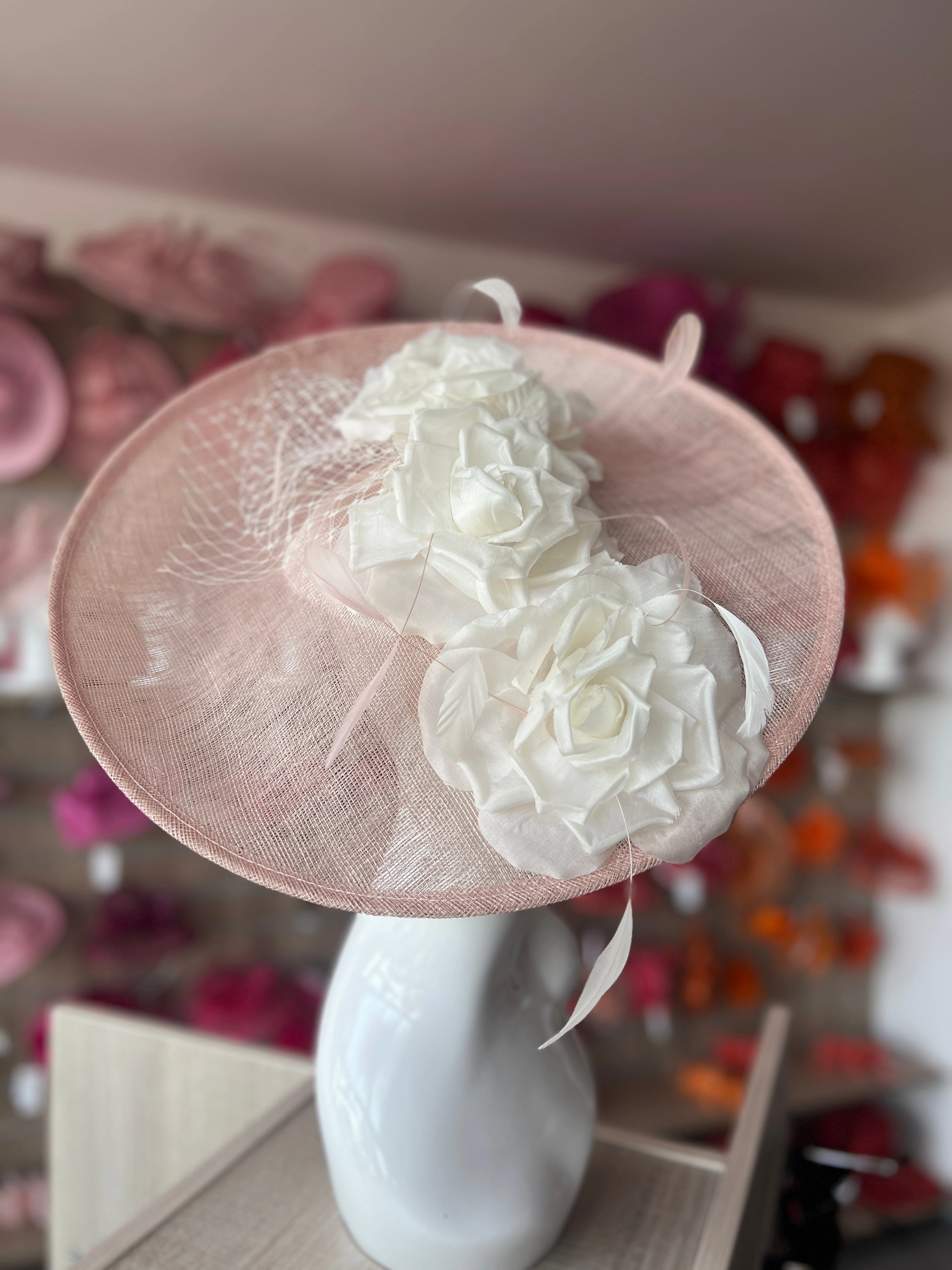 Large Pale Pink & White Hatinator with Flowers