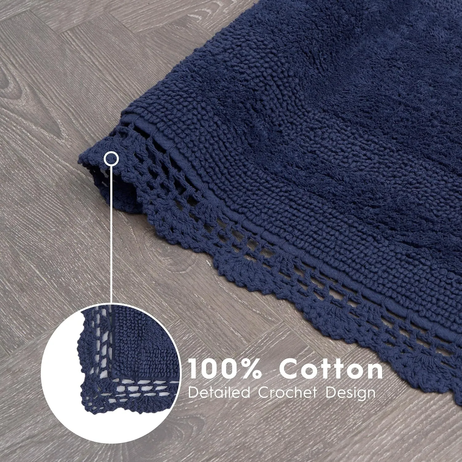Laura Ashley Crochet Cotton 17x24/21x34 in. 2-Piece Bath Rug Set, Indigo