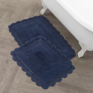 Laura Ashley Crochet Cotton 17x24/21x34 in. 2-Piece Bath Rug Set, Indigo