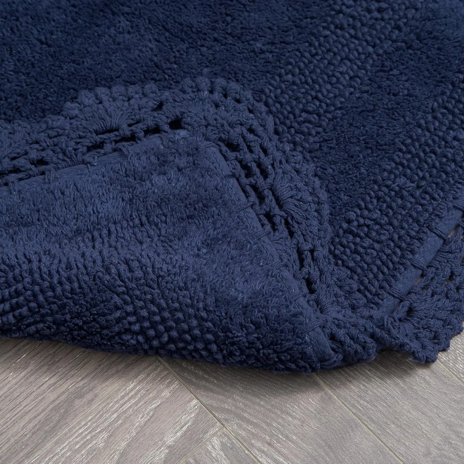 Laura Ashley Crochet Cotton 17x24/21x34 in. 2-Piece Bath Rug Set, Indigo